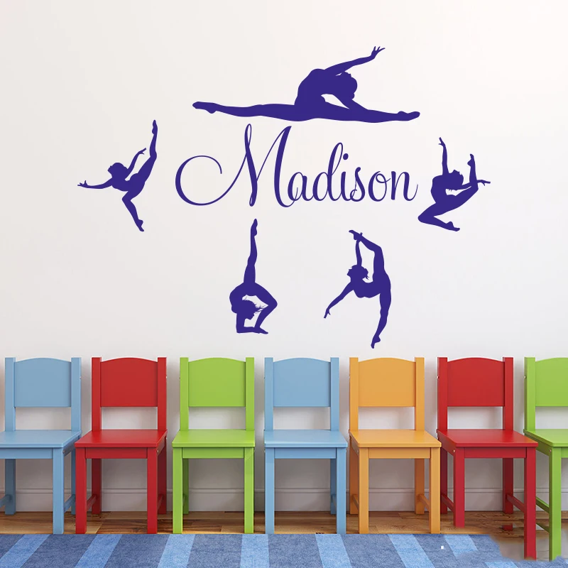 Custom Name Gymnastics Dancer Ballet Wall Sticker Girl Room Bedroom Personalized Name Gymnastics Dance Wall Decal Nursery Vinyl