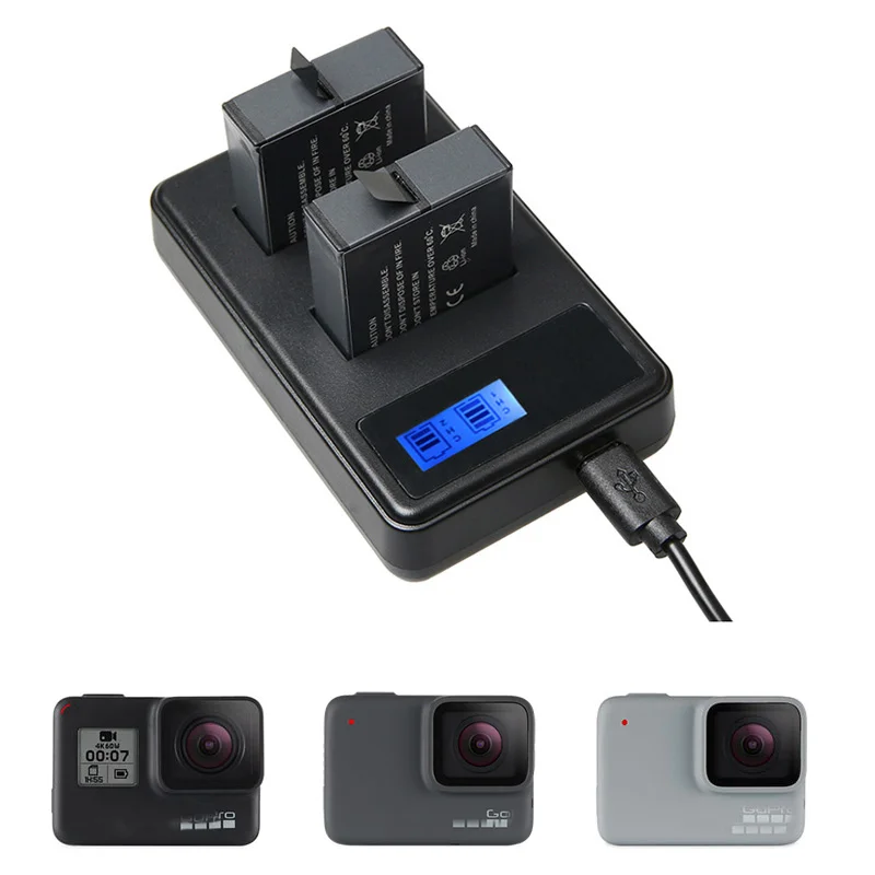 3pes AHDBT-501 Battery Kits with LCD intelligent Charger for GoPro Hero 8 7 6 Go Pro 5 Black Sports Action Camera  Accessories