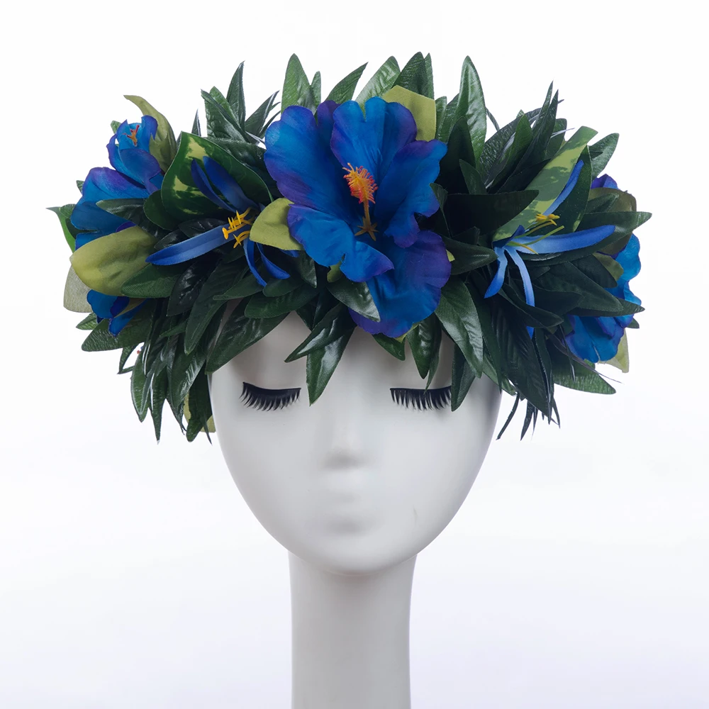 MIXED COLOR Free Shipping HK00029-C 40pcs/lot 64CM 4 Colors Artificial Silk Hibiscus W Leaves Headband Haku Hawaiia Party Wear