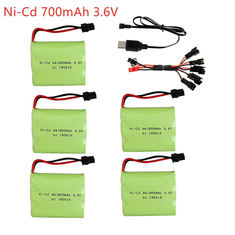 3.6V 700/1400/1800mah akumulator NICD i kabel do ładowarki USB zestaw na zabawki elektryczne samochód statek Model robota akumulator AA Pack