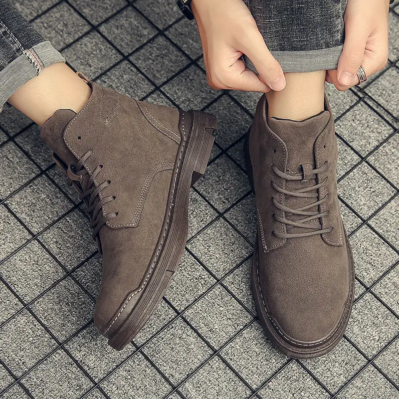 2020 Winter New Fashion Boots Male British Mid-Top Worker Boots Hight-Top Vintage Trendy Casual Wild Trendy Shoes