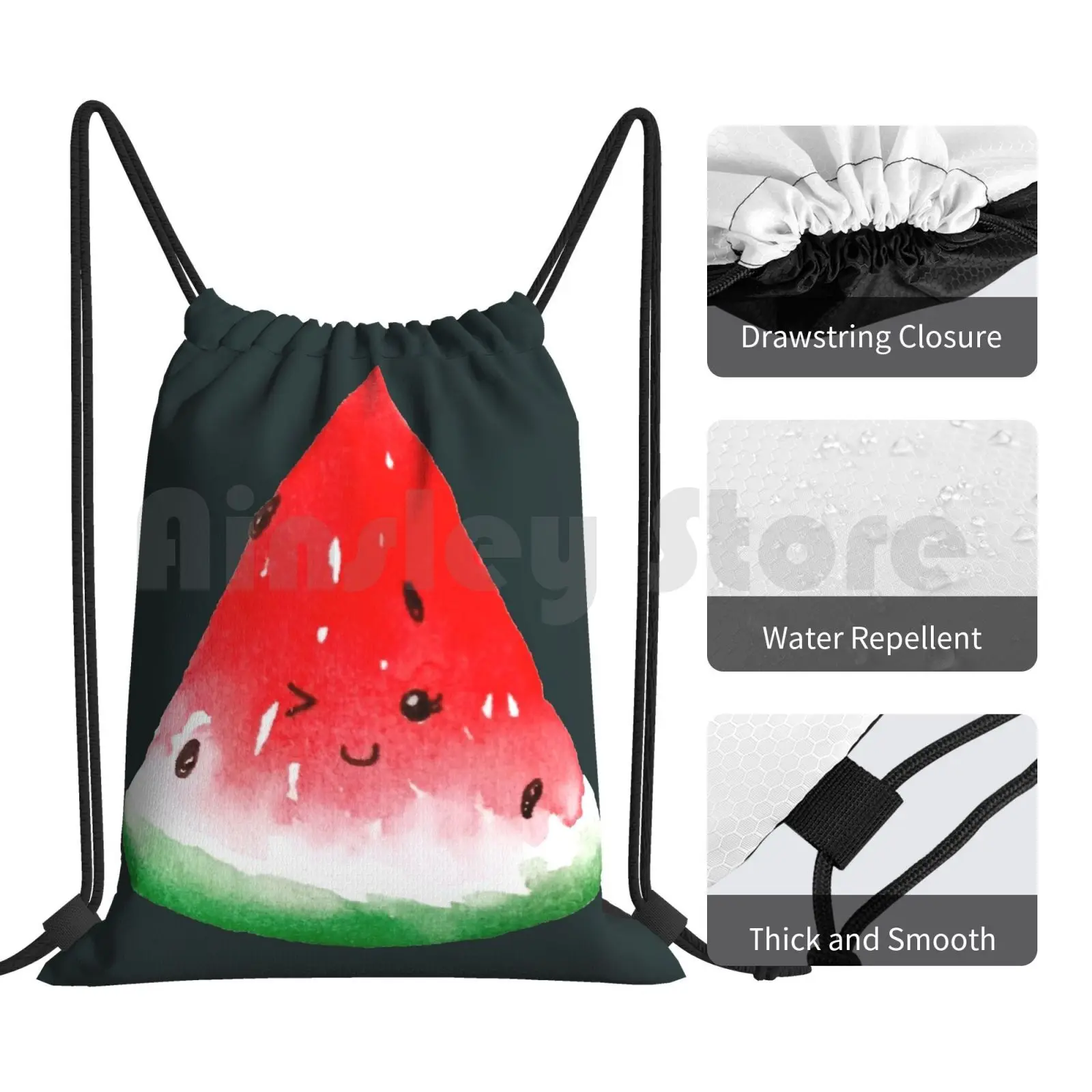 Mochila de sandía bonita, bolsas con cordón, bolsa de gimnasio impermeable, sandía bonita, sonrisa feliz, fruta, naturaleza, Picnic rojo de verano