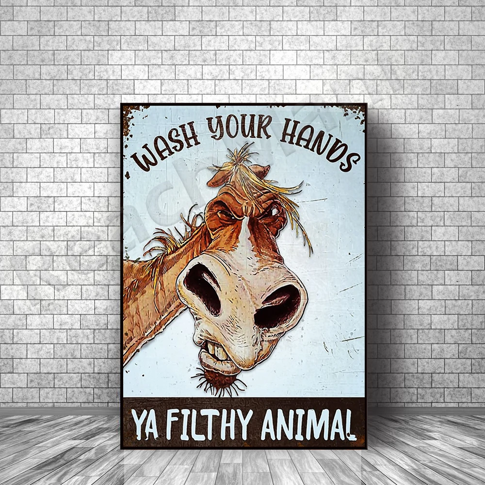 Grumpy Horse Wash Your Hands Ya Filthy Animal Poster Toilet Restroom Home Living Decor Poster