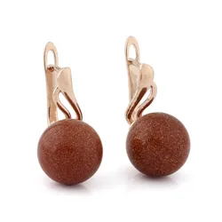 New Fashion Earrings 12mm Spherical Natural Stone Earring Rose Gold Color Long Dangle Earrings For Women Wedding Jewelry