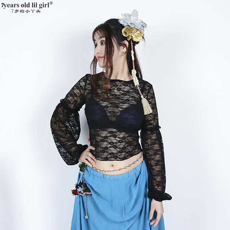 

Modern Dance Top Tribal Belly Lace Long Sleeve women's costume GuU01