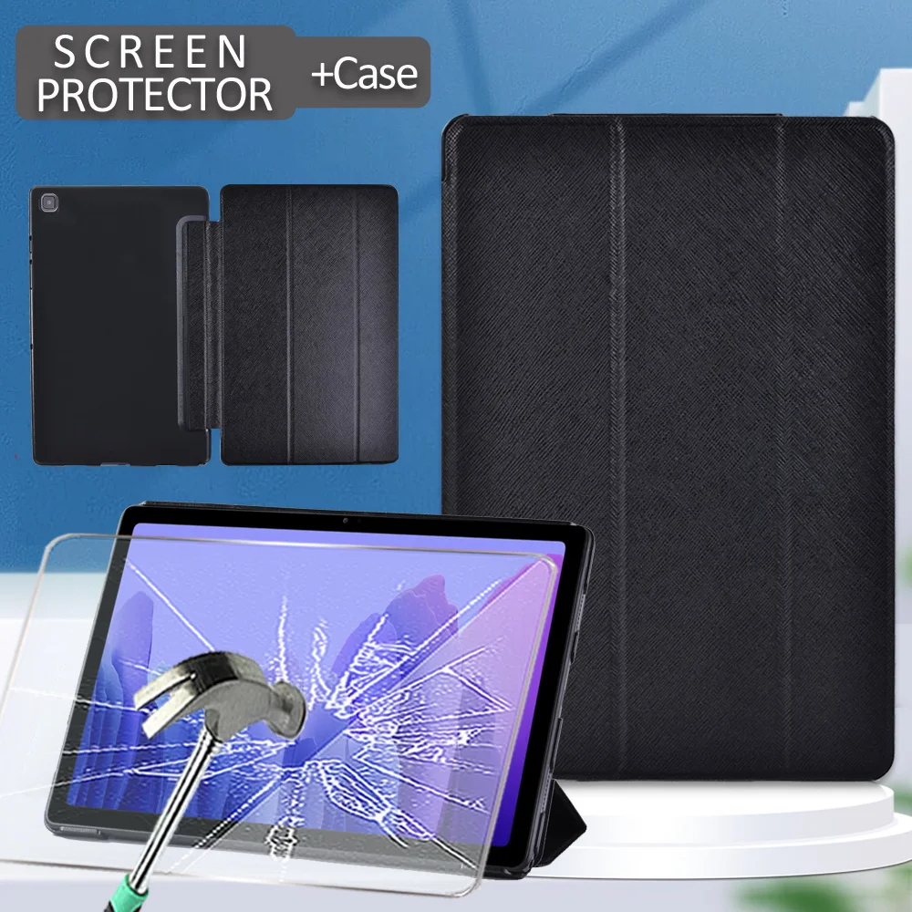 For Samsung Galaxy Tab A 10.1 2019 T510 T515/Tab A7 2020 T500 T505 10.4 Tablet Tri-fold Folding Stand Case+Tempered Film