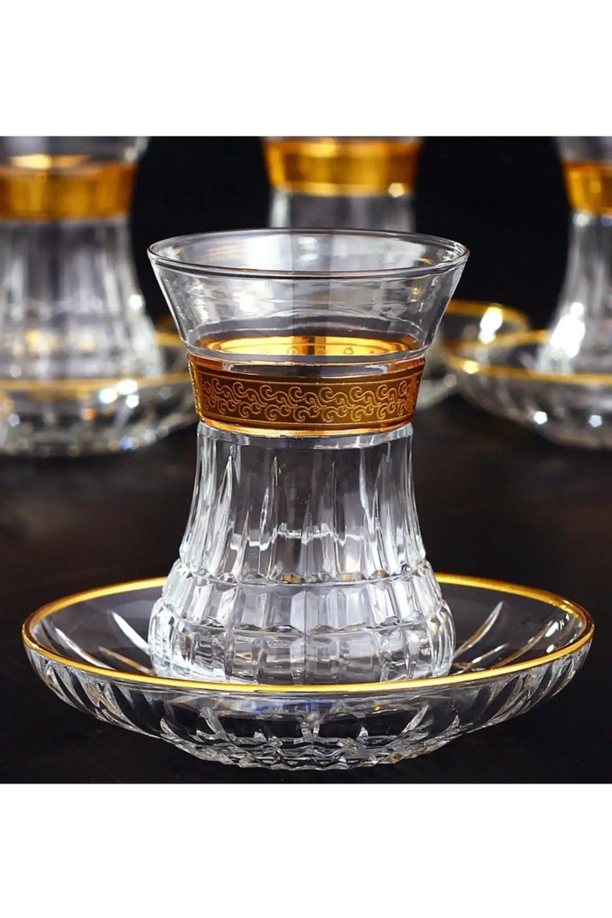 Uras Melody 6 Personality Tea Cup Kit-Gold Turkish Tea Cup Glass Cup