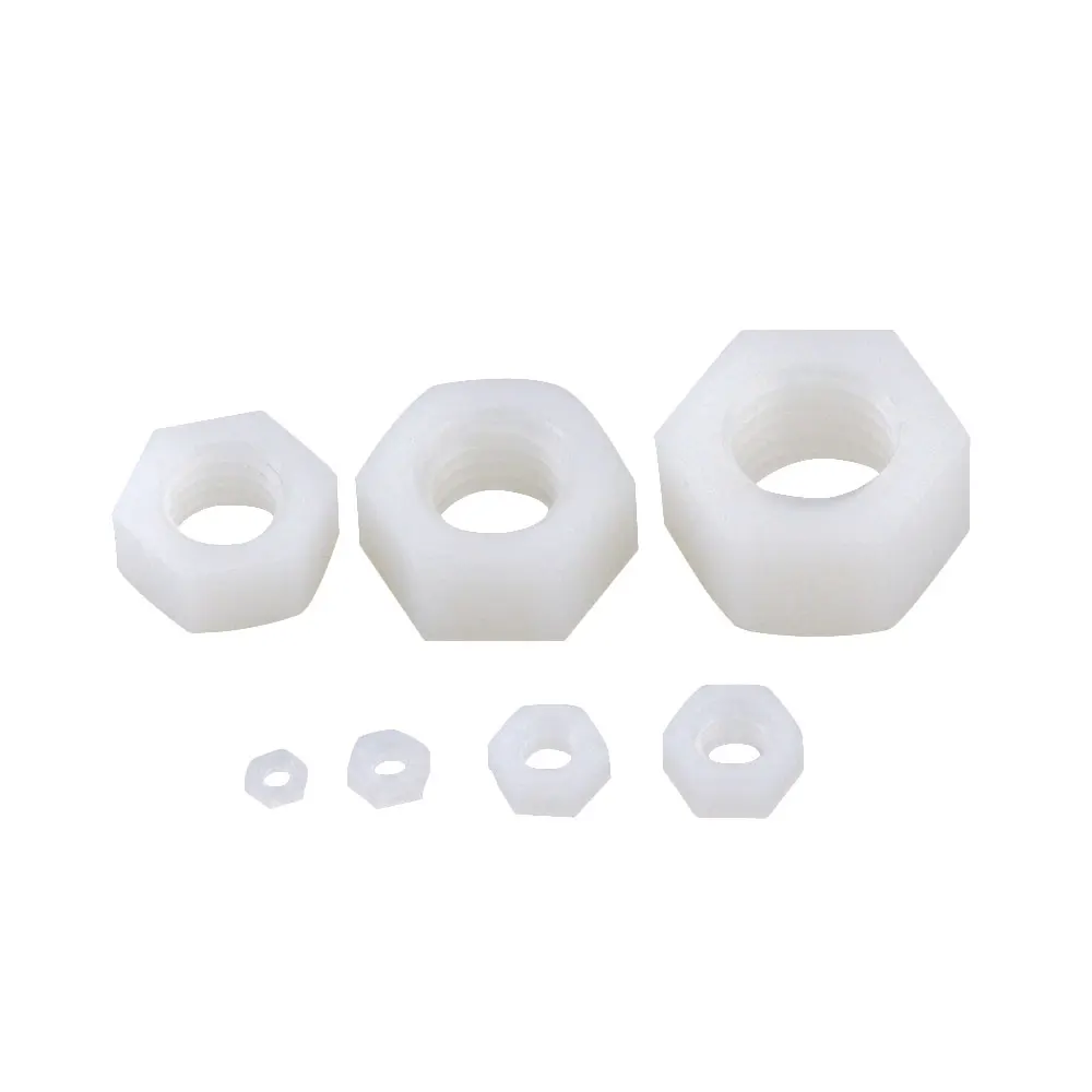 White DIN934 M2 M2.5 M3 M4 M5 M6 M8 M10 M12 M14 M16 M18 M20 Nylon Hex Nut Hexagon Plastic Nuts For Bolt Screw