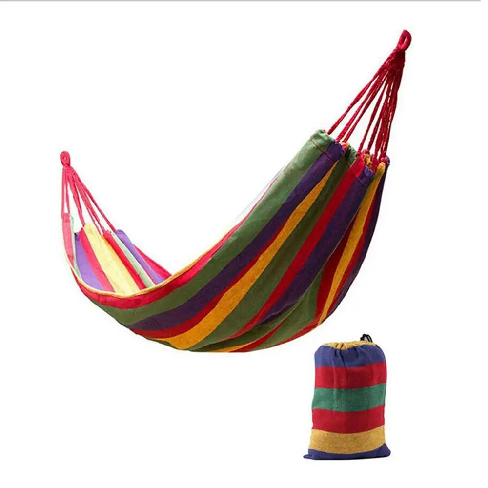 280x80cm 2 Person Portable Striped Hammock Outdoor Camping Leisure Bed Thickened Canvas Hanging Bed Sleeping Swing Hammock Chair