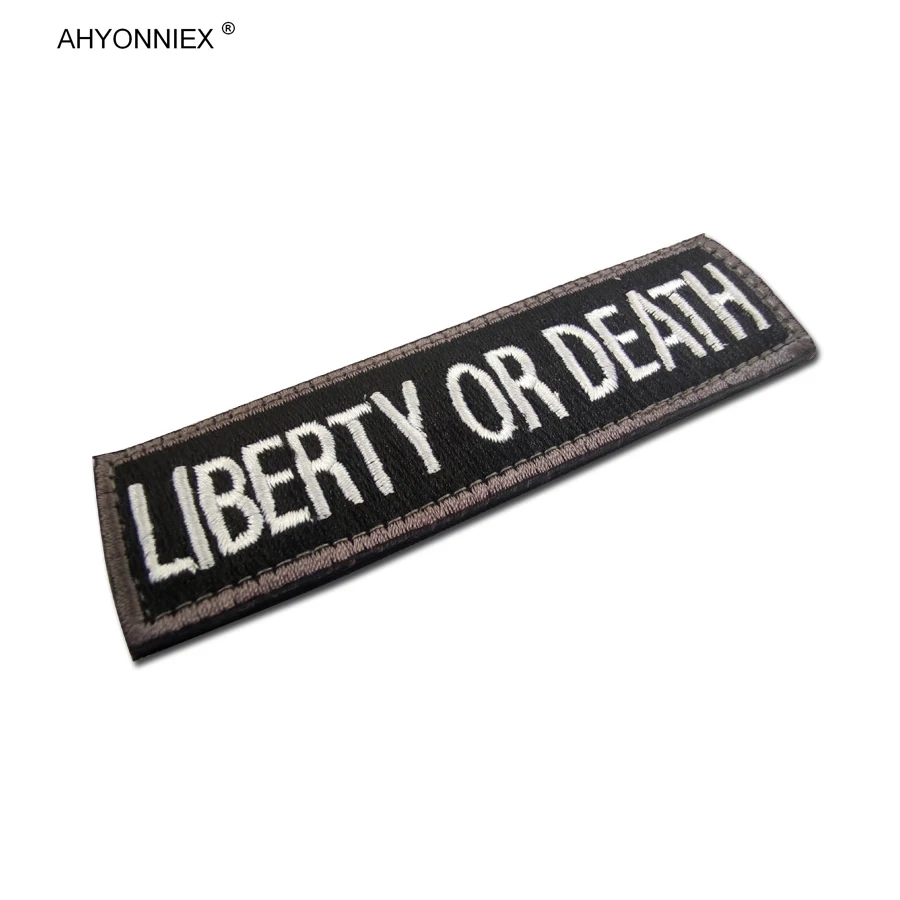 AHYONNIEX 1PC Long Strip Liberty o Death Flag patch adesivi tattici in tessuto militare banner 3D per Jeans borse per vestiti