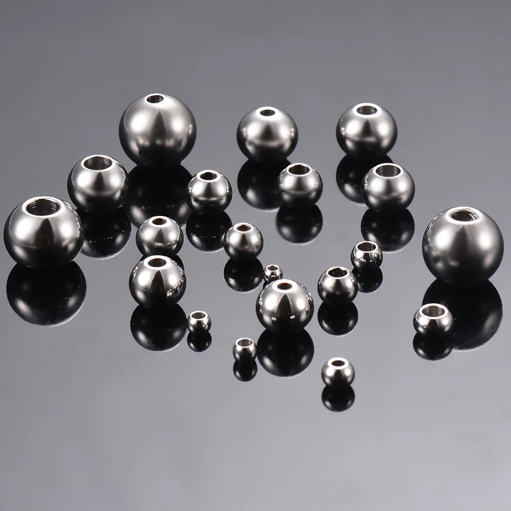 50Pcs/Lot Silver Color Stainless Steel Spacer Beads Loose Ball With Hole Charm Bracelets Bangles DIY For Jewelry Making