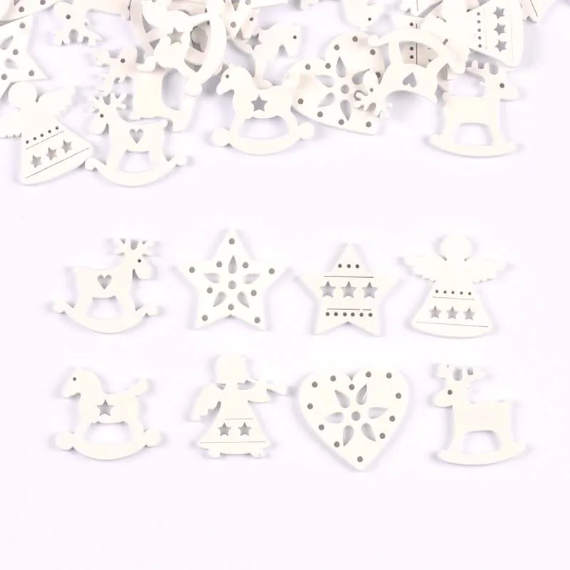 50pcs 26-30mm Wood Crafts white angels/stars/wood horse DIY Scrapbooking For Wooden Ornament Home Decoration Sewing Accessories