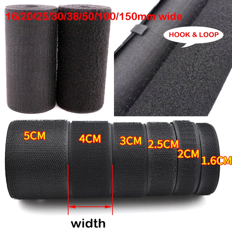 1Meter Black White Fastener Tape Hook Loop Fastener Tape Magic Sticker Nylon Sewing DIY No Glue 16/20/25/30/38/50/100/150mm