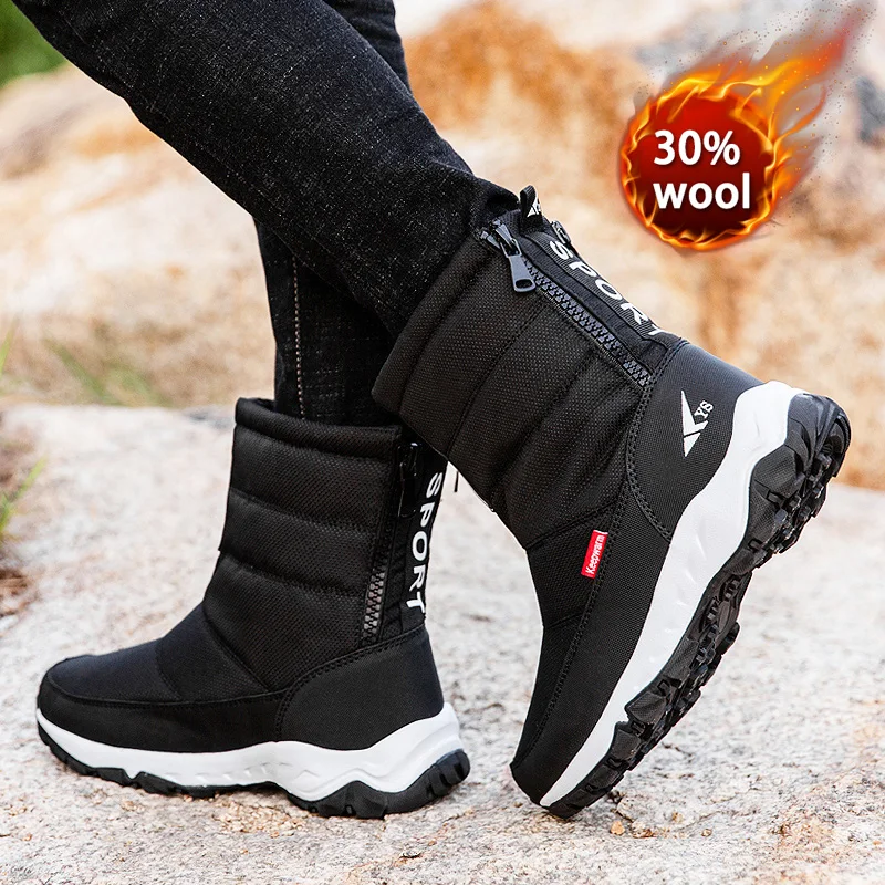 2022 Winter Men Boots Shoes For Men Warm Snow Boots Mid-calf Men Warm Shoes Thick Plush Winter Boots For Men Women Cotton Shoes