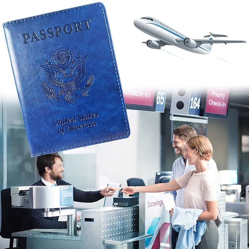 US Passport Cover Personalised PU Leather Women USA American Passport Holder Case Men Travel Document Case