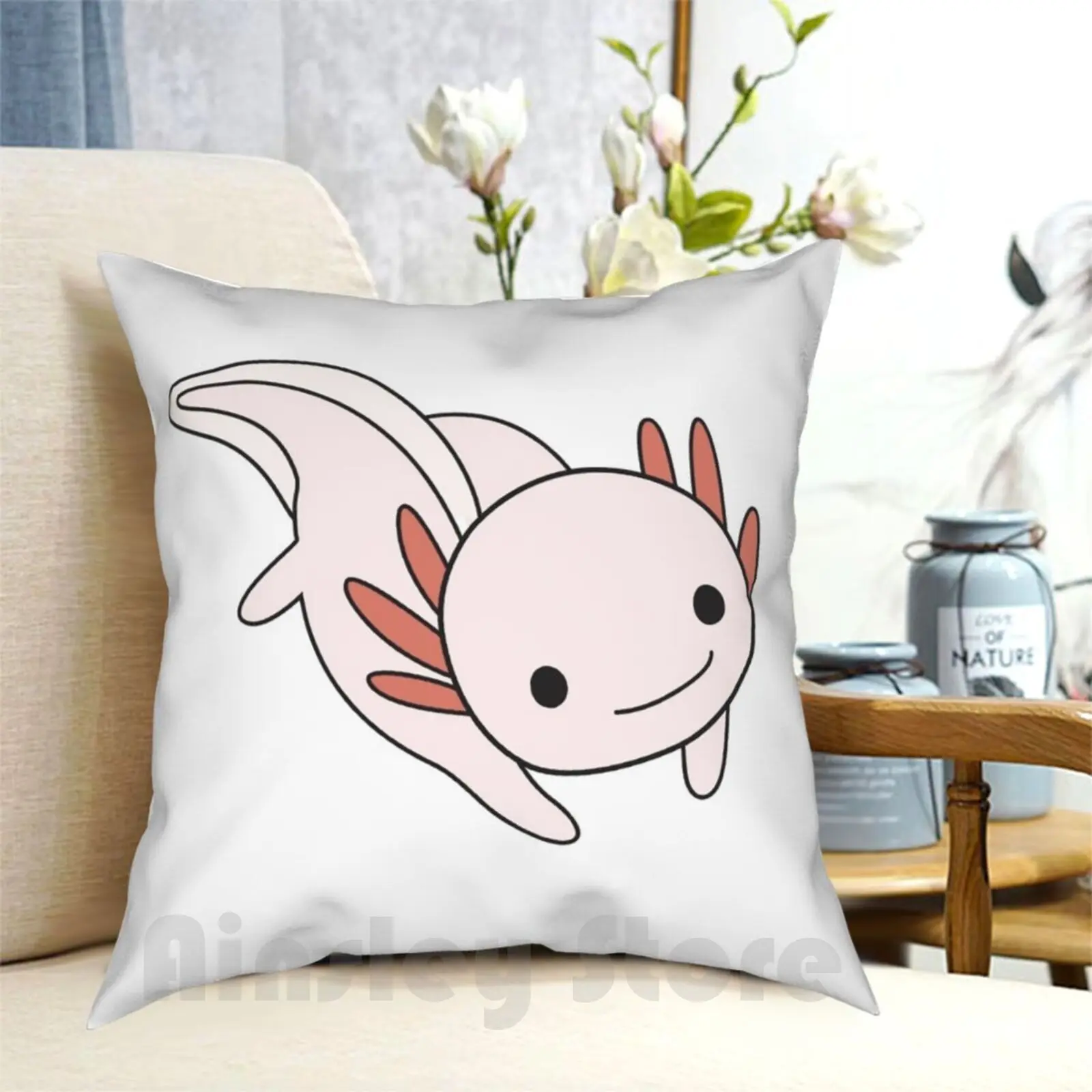 Pink Axolotl Pillow Case Printed Home Soft DIY Pillow cover Axolotl Wooper Looper Mudpuppy Salamander Kawaii Cute Chibi