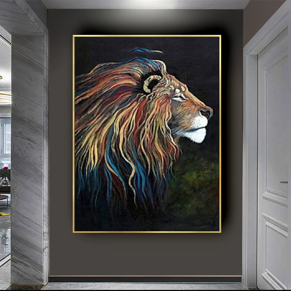 

Hand-Painted Knife Oil Paintings Beast Tiger Lion Picture Modern Abstract Animal Wall Art Painting For Office Living Room Decor