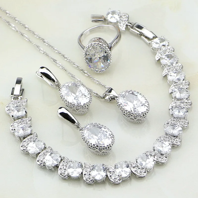 Crown 925 Sterling Silver Jewelry White Australian Crystal Jewelry Sets For Women Party Bracelets/Necklace/Pendant/Earrings/Ring