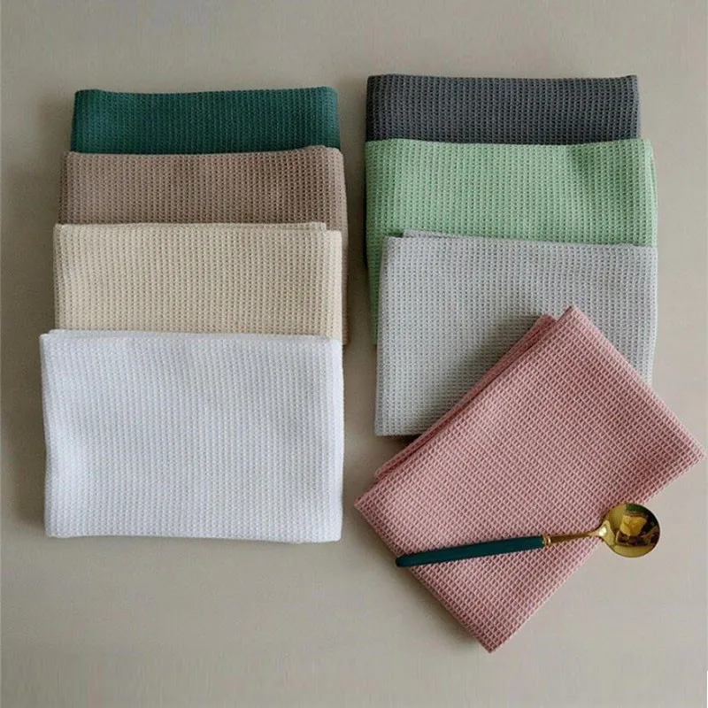 Cotton Waffle Tea Towels Strong Absorption Cotton Walf Checks Kitchen Tea Towel Kitchen Cleaning Towel 8 Colors 45x65cm