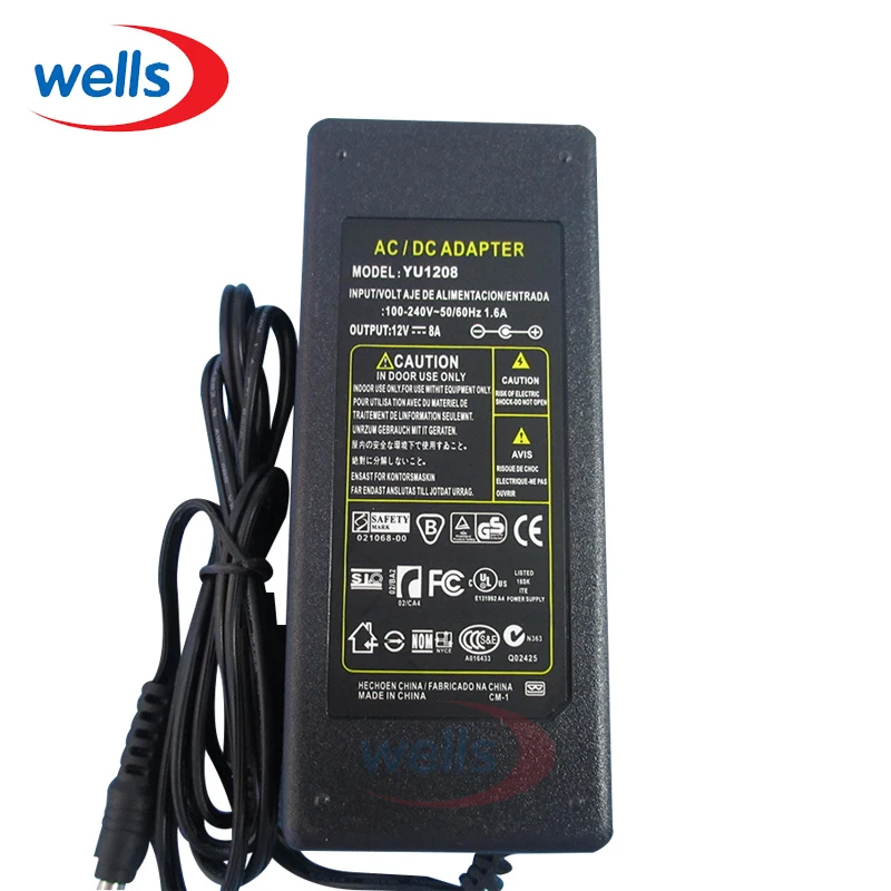 AC DC 12V 8A Power Supply 110-240V Switching Transformer Led Driver Adapter+EU/US/UK/AU Plug For 3528 5050 2801 LED Strip Light