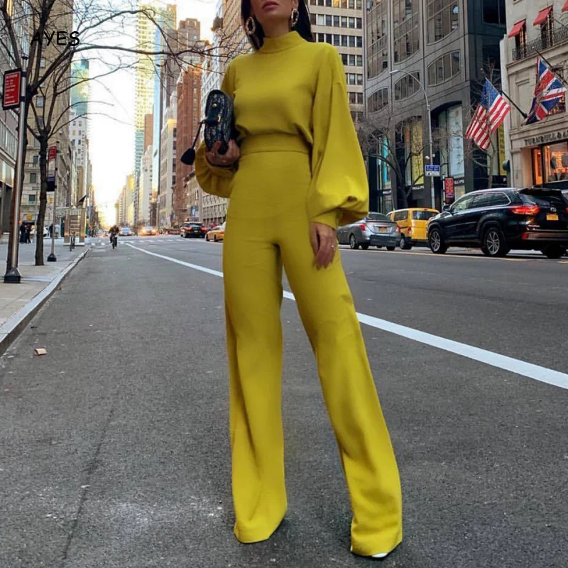 Conjunto de dos piezas para mujer, mono ajustado de manga larga con cuello alto, vestido elegante de calle para oficina, otoño