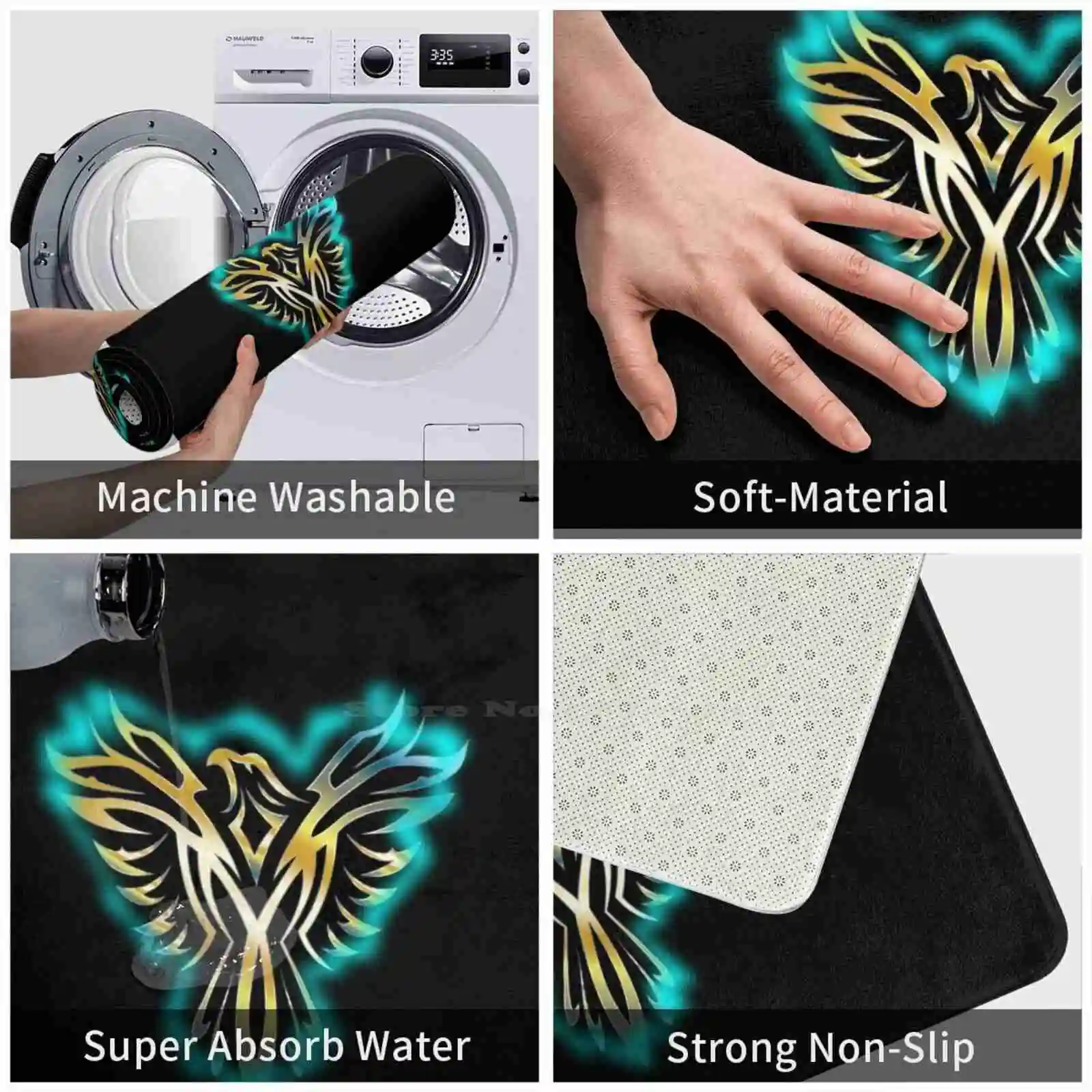 Yellow And Blue Flame Phoenix Rising Soft Cushion Home Carpet Door Mat Car Rug Yellow And Blue Flame Phoenix Rising Rebirth image 6