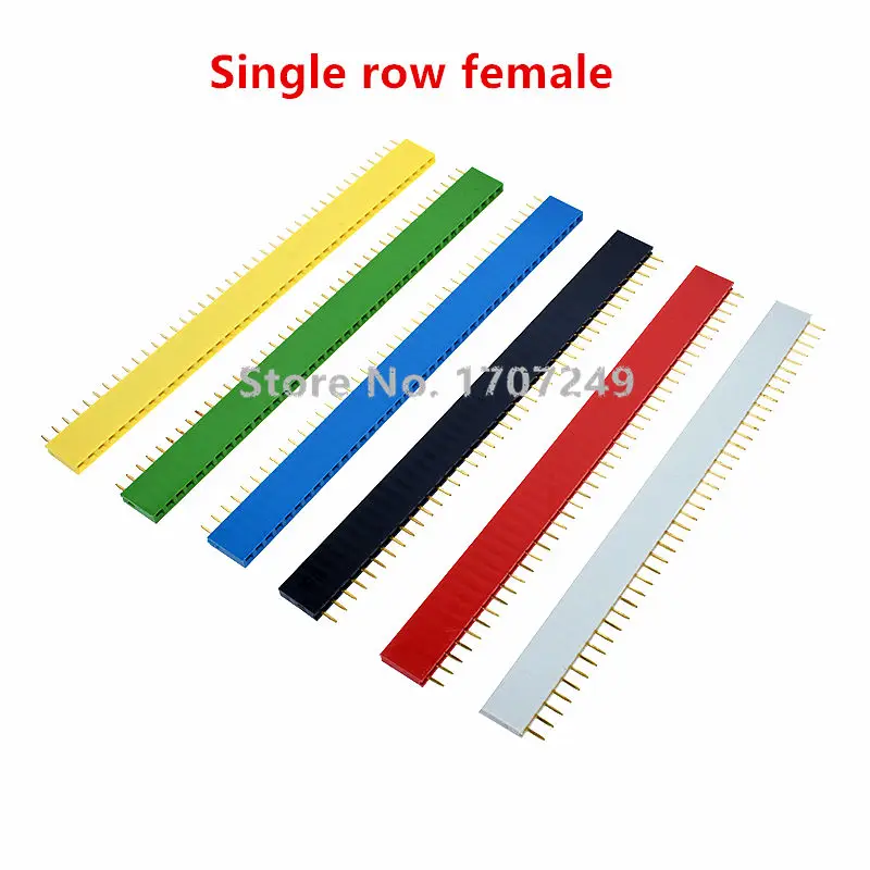 Red Green Blue Yellow White Black 2.54mm Pitch Single Row Female / Row needle 2~40P PCB socket Board Pin Header Connector Strip