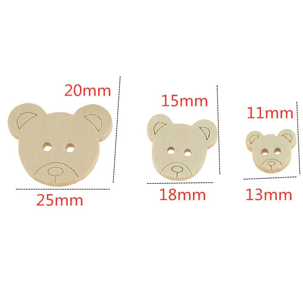 20Pcs Retail  Teddy Bear Charms 2 Holes Wood Sewing Buttons buttons for children 13x11mm/16x18mm/20*25mm