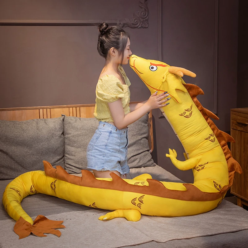 Simulation Dragon Long Pillow Hugs Cute Snake Plush Toy Soft Cartoon Five Colors Dinosaur Stuffed 220CM Sleeping Cushion Gift