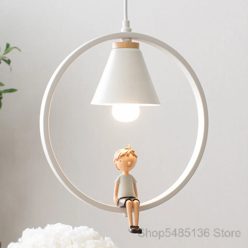 

Iron Ring Boy Girls Pendant Lights Modern Led Bird Hanging Lamp Dining Room Children Kids Bedroom Kitchen Home Light Fixtures