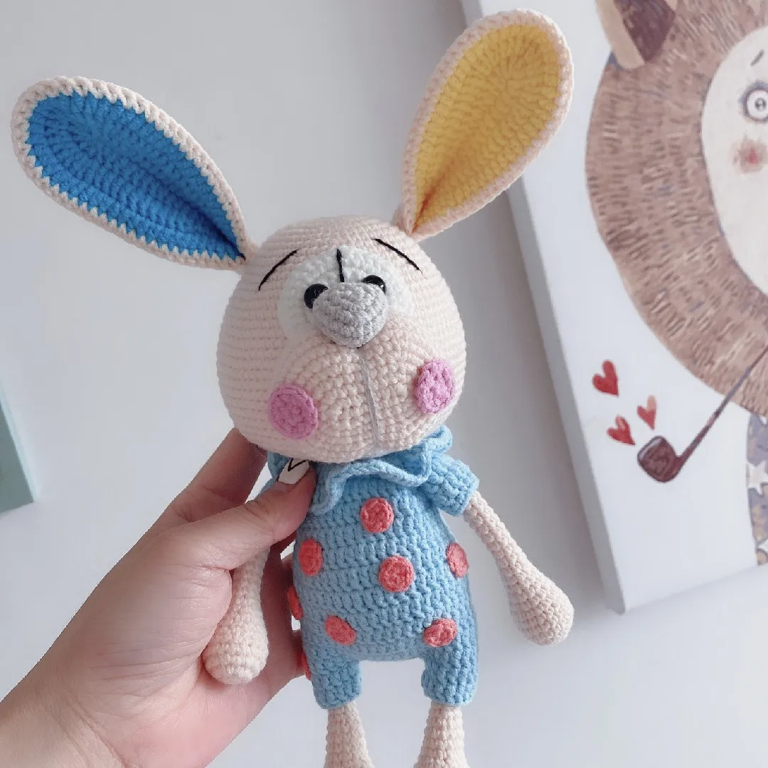 Handmade Crochet Cute Bunny Stuffed Toys Ornaments Cartoon Rabbit Girls Christmas Gifts High-quality Dolls For Children