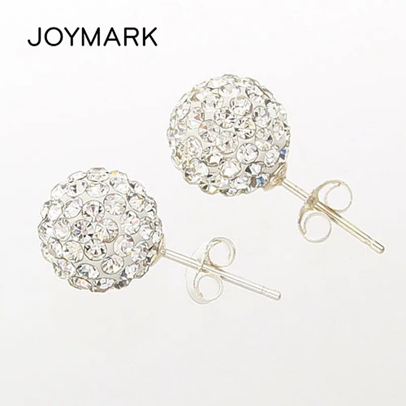 High Quality 8mm Clear Austrian Rhinestone Pave Disco Ball Earring Genuine 925 Sterling Silver Stud Earrings SSCE8mmA