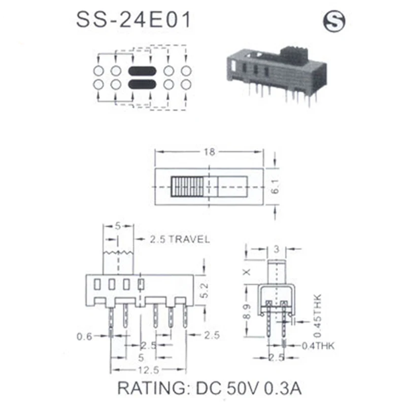 10 шт. SS-24E01 рычажный переключатель, мини-переключатель, 10 контактов, 5 мм