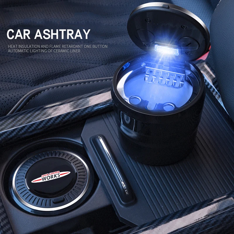 Car accessories ashtray Button open style LED Stainless steel plastic For MINI Coopers r56 f55 r53 Clubman E46 E90 E60