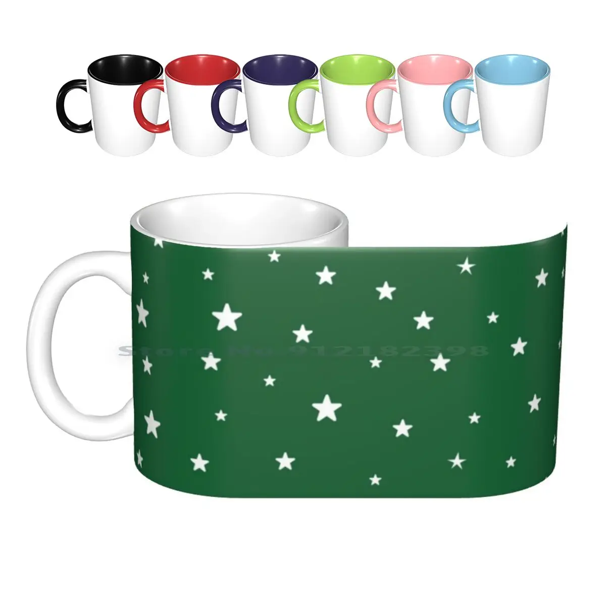 White And Green Stars Christmas Geometric Pattern Ceramic Mugs Coffee Cups Milk Tea Mug Green White Christmas Stars Star