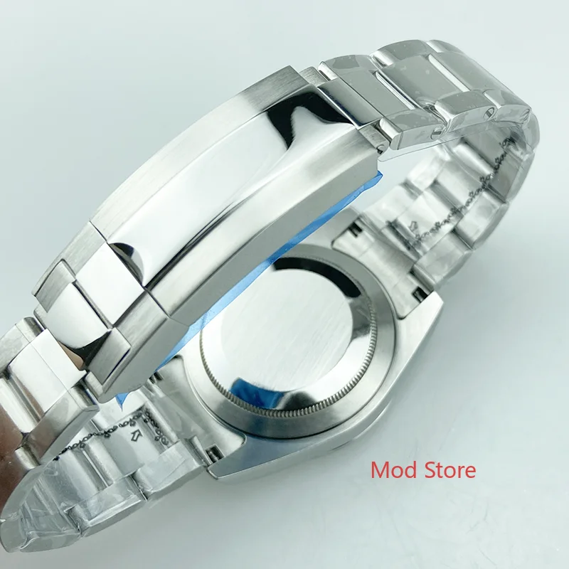 HQ 100M WR 40mm Silver Bezel Sapphire Crystal Watch Case Polished Center S/S Bracelet Fit Miyota8215 Yacht Master Style Watch