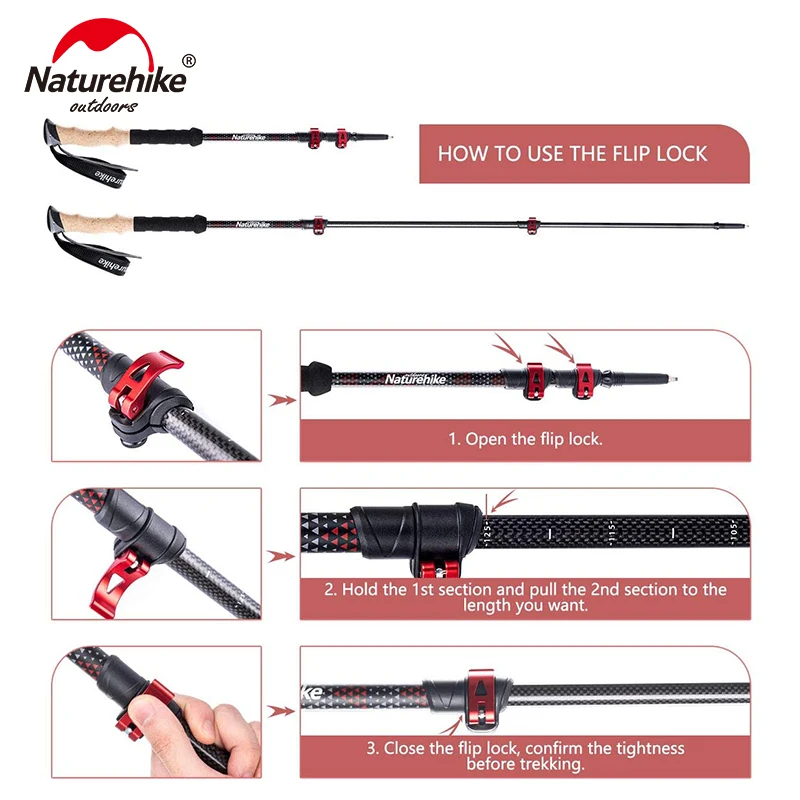 Naturehike Trekking Poles 2 Stuks Carbon Fiber Inklapbare Telescopische Stokken Lichtgewicht Wandelen Wandelen Stick Klimmen Stick