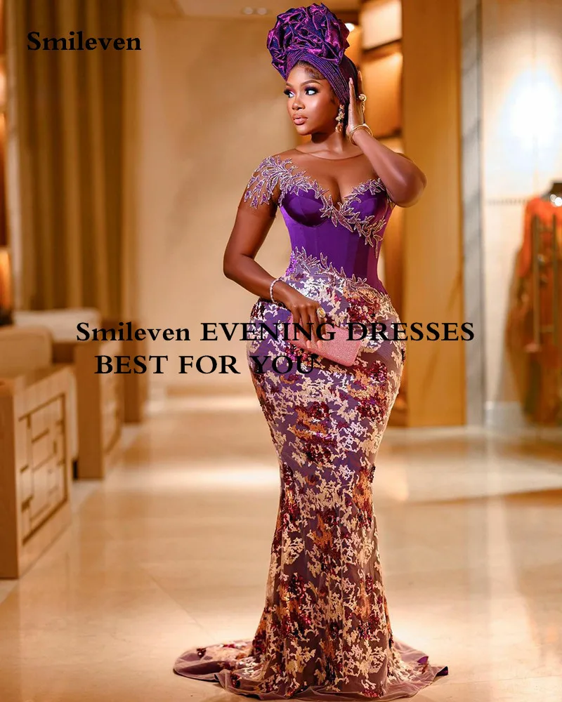 Smileven Sexy Purple Merrmaid Lace Evening Dress New Designed Prom Dresses Saudi Arabia Formal Evening Party Gowns