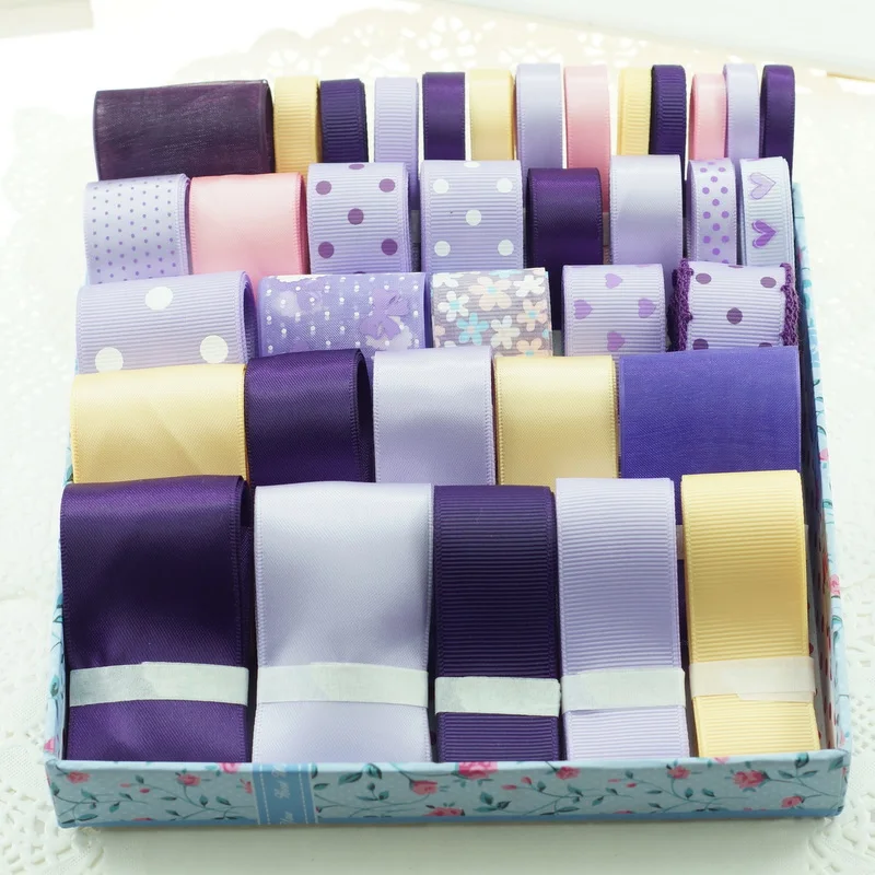 36 Yards/Set---DIY Hair Bow Material Purple Color Mix Ribbon Set 2021 Hot Sale  Grossgrain Ribbon for Hair Bow