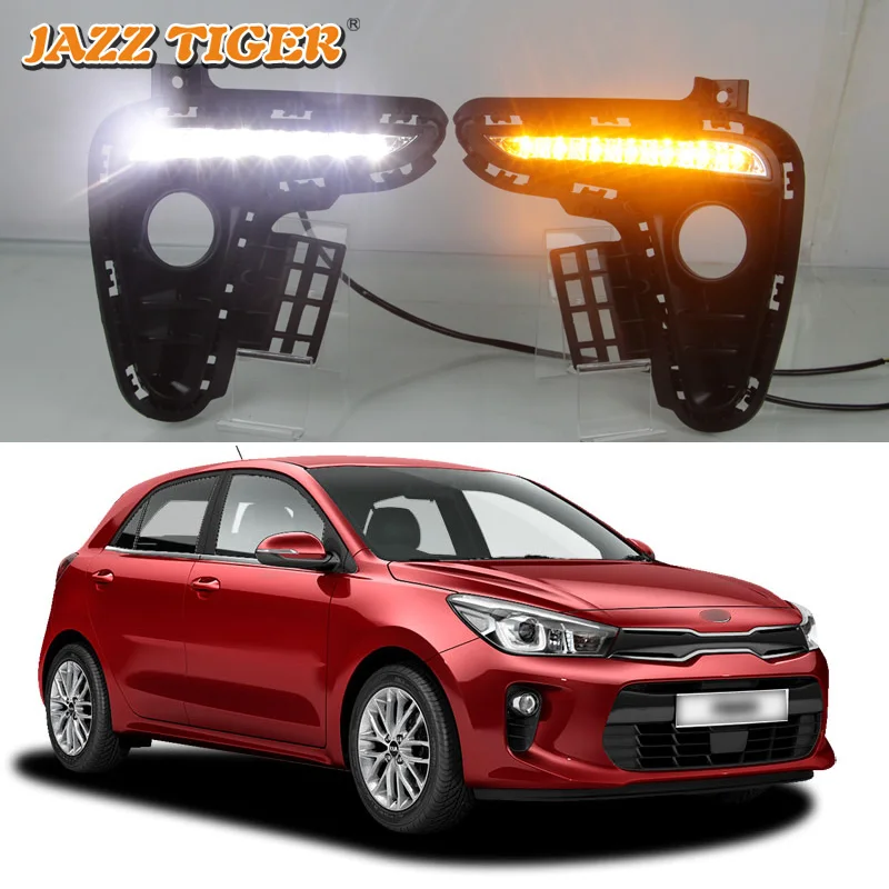 

12V Daytime running lights For Kia Rio K2 2017 2018 Drl with turn signals LED For cars auto Fog lights headlights Foglamps