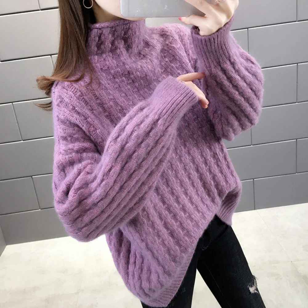 2022 Autumn Winter Thick Warm Korean Style Turtleneck Knitted Sweater Women Long Sleeve Jumper Pullover Female Knitwear