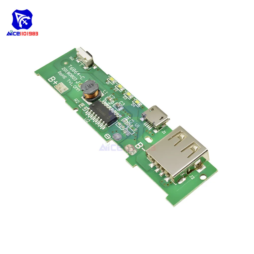 diymore 18650 Battery Charger PCB Board 5V 2A Mobile Phone USB Micro USB Power Bank LED Indicator Board Module for Xiaomi Huawei