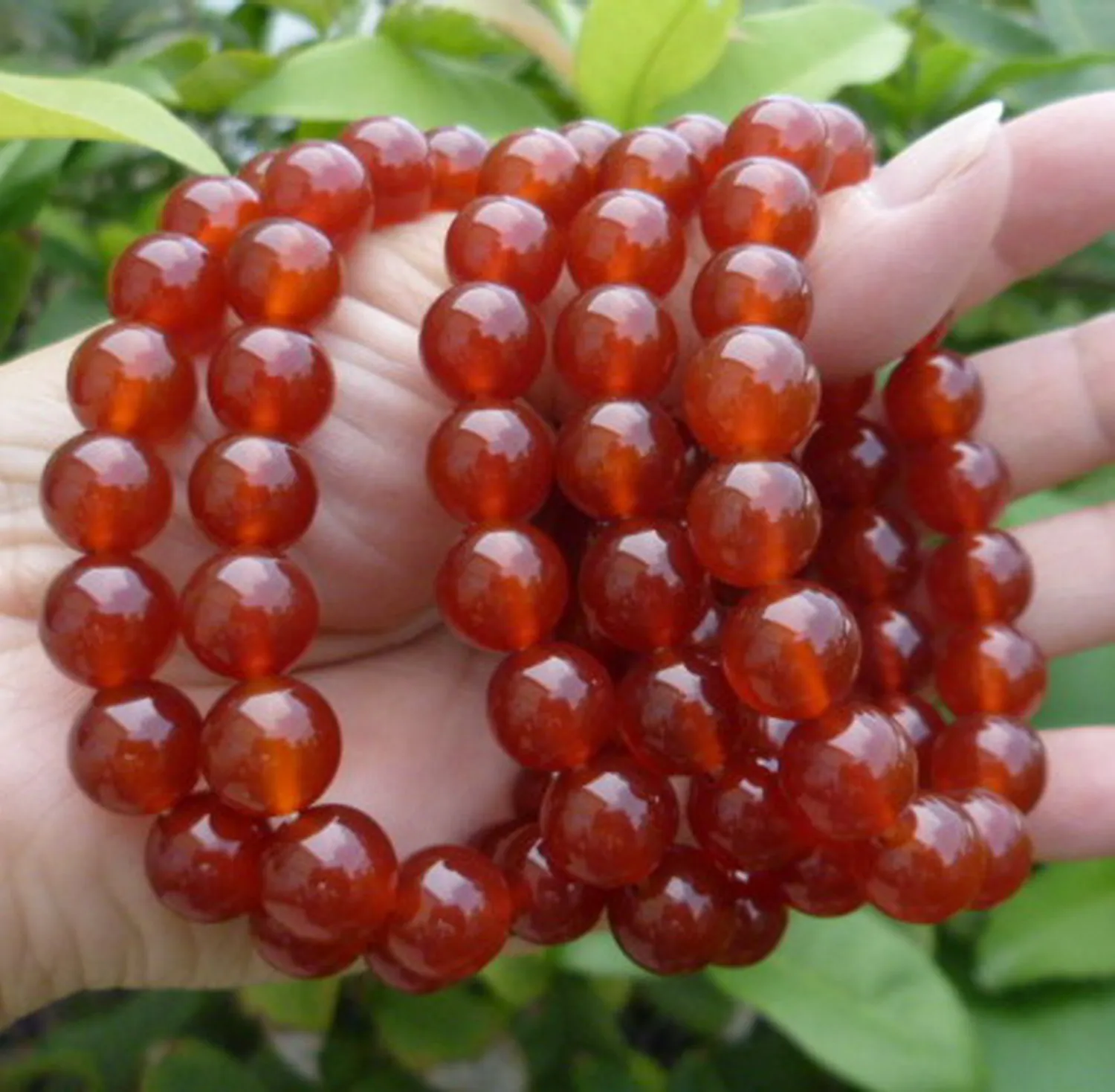 Pair Chinese 100% Natural Agate Red Beads Bangle Stretchy Bracelet 12mm/16 Beads