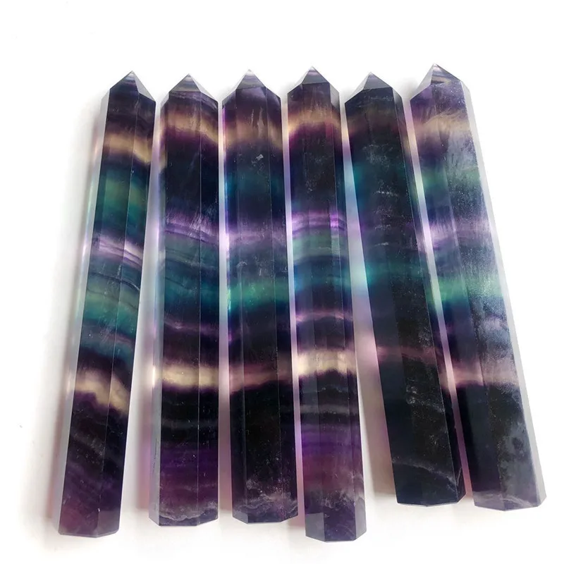 

Natural Rainbow Fluorite Stone Column Wand Point Jewelry Chakra Healing Hexagonal Gemstones Point Mineral Decoration Jewelry