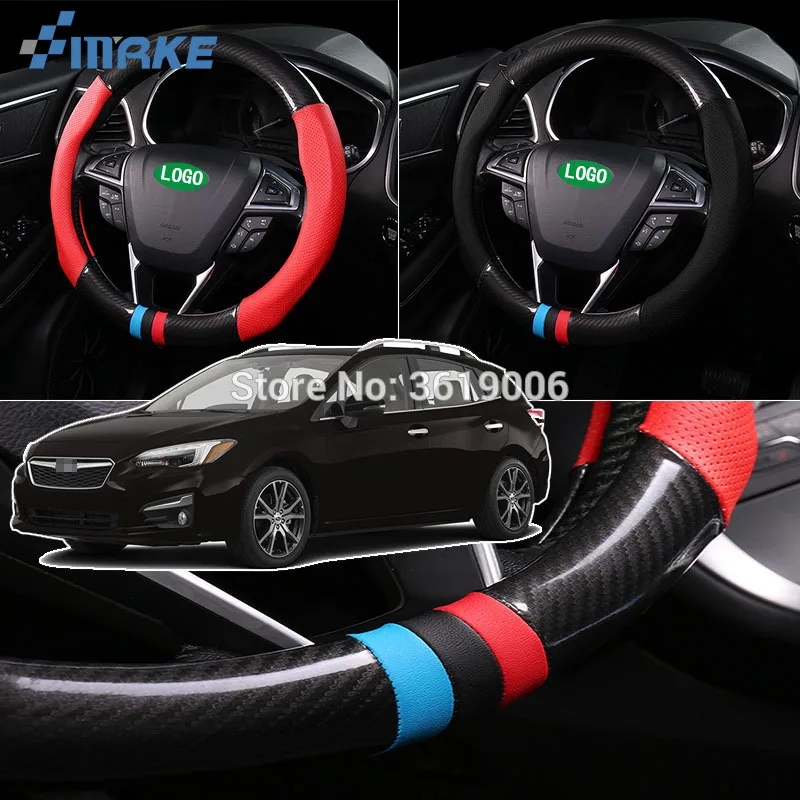 

smRKE For Subaru Impreza Steering Wheel Cover Anti-Slip Carbon Fiber Top PVC Leather Sport Style