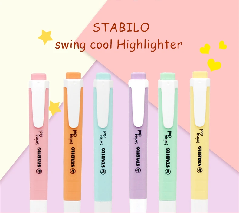 6pcs Cute Stabilo Swing Cool Pastel Highlighter Marker Pens 1-4mm Pack of 6 Assorted Colours Office and School Supplies