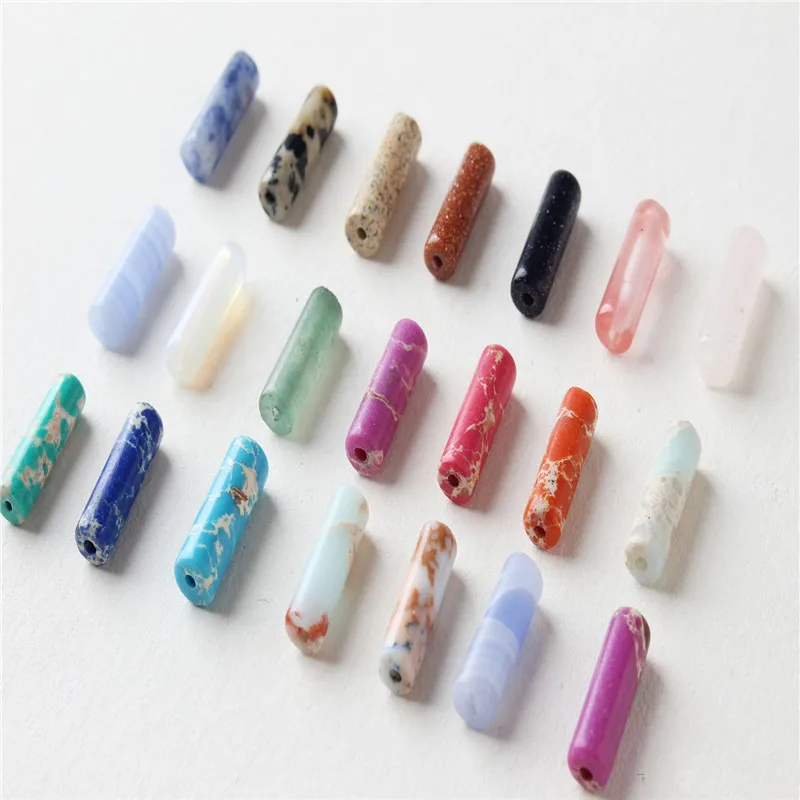 

New style 50pcs/lot color print geometry cylinder shape Straight hole stone beads diy jewelry earring/bracelet accessory