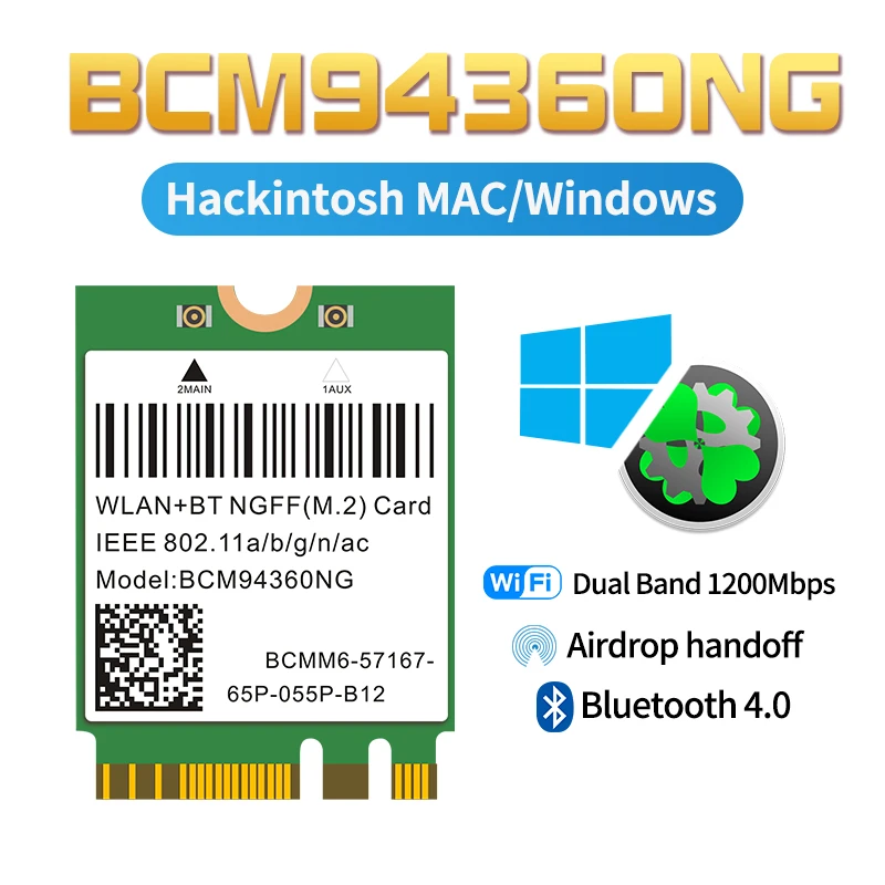 1200Mbps 802.11ac WiFi BCM94360NG NGFF M.2 BCM94360CS2 5Ghz WiFi Bluetooth 4.0 Carte DW1560 Pour Windows Mac Hakintosh Windows 11