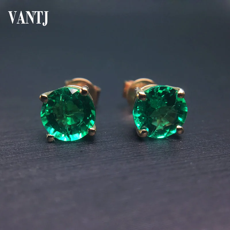 VANTJ Real 14K Gold Lab Grown Created Colombia Emerald 