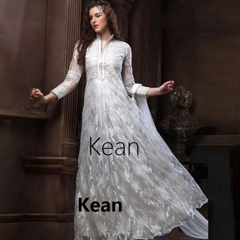 White Lace Moroccan Kaftan Wedding Dress With Long Sleeves Vestido de Renda Groom Mother Formal Party Dress